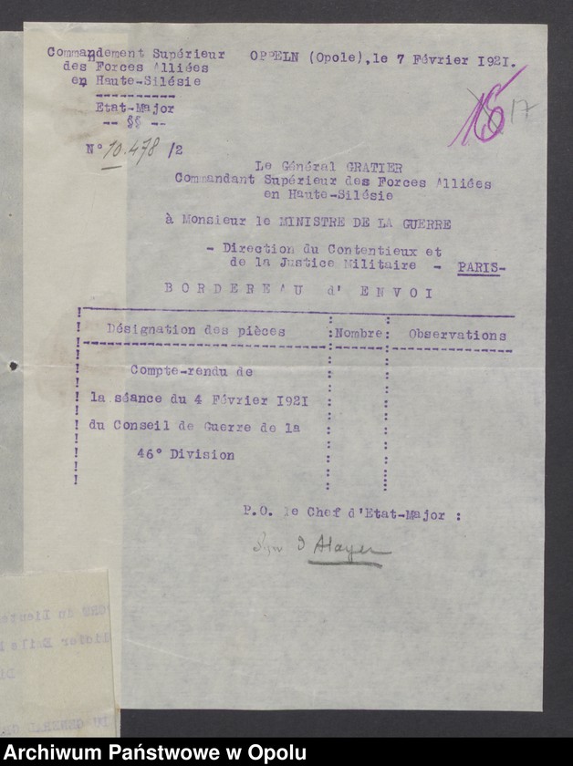 Obraz 19 z jednostki "Sorties /Korespondencja własna wychodząca - pisma, zarządzenia/ 1.02.1921 - 14.04.1921"