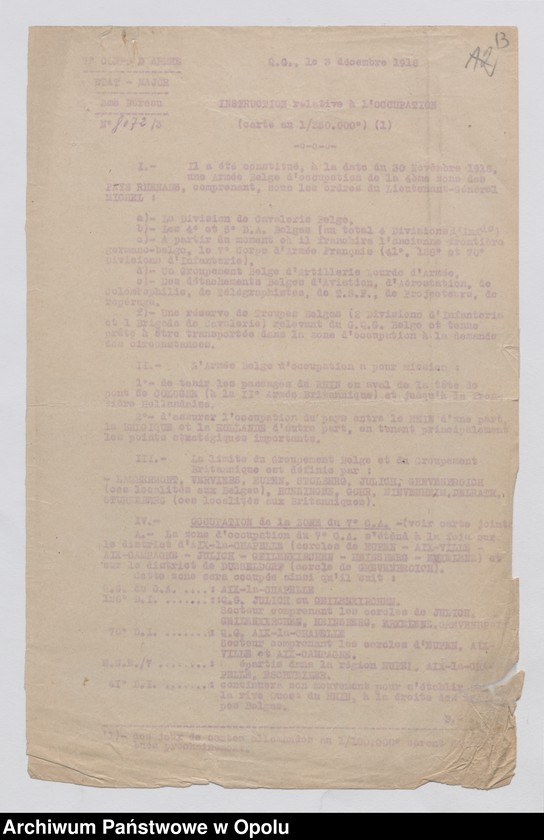 Obraz 15 z jednostki "Plan de Defense Division a 2 Brigades de Chasseurs Alpins/ /Plan obrony strefy Juliers oraz zarządzenia i instrukcje dotyczące okupacji Nadrenii/ t. II XII. 1918-I. 1919"