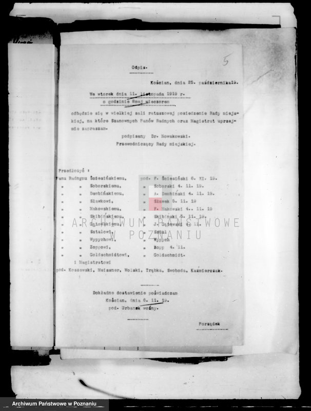 Obraz 9 z jednostki "Członkowie magistratu i radni miasta Kościana /wprowadzenie w urzędowanie, skargi, zażalenia itp./"