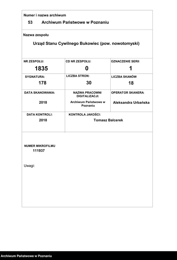 Obraz 1 z jednostki "Księga Akt Urodzenia [Rejestr poboczny urodzeń]"