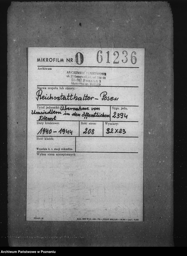 Obraz 2 z jednostki "Überbahme von Umsiedlern in den öffentlichen Dienst"