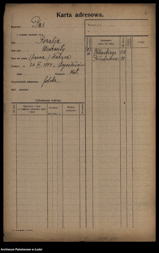 Obraz 8 z jednostki "[Spis ludności Łodzi] Pawoniak-Pelc"