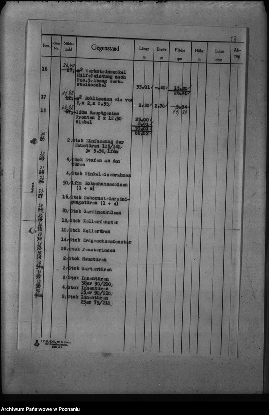 Obraz 17 z jednostki "Dienstwohngebäude - Reichsstatthalter Posen. Wirtschaftsgebäude 1 - 4 (nad jeziorem Góreckim) Massenberechnung"