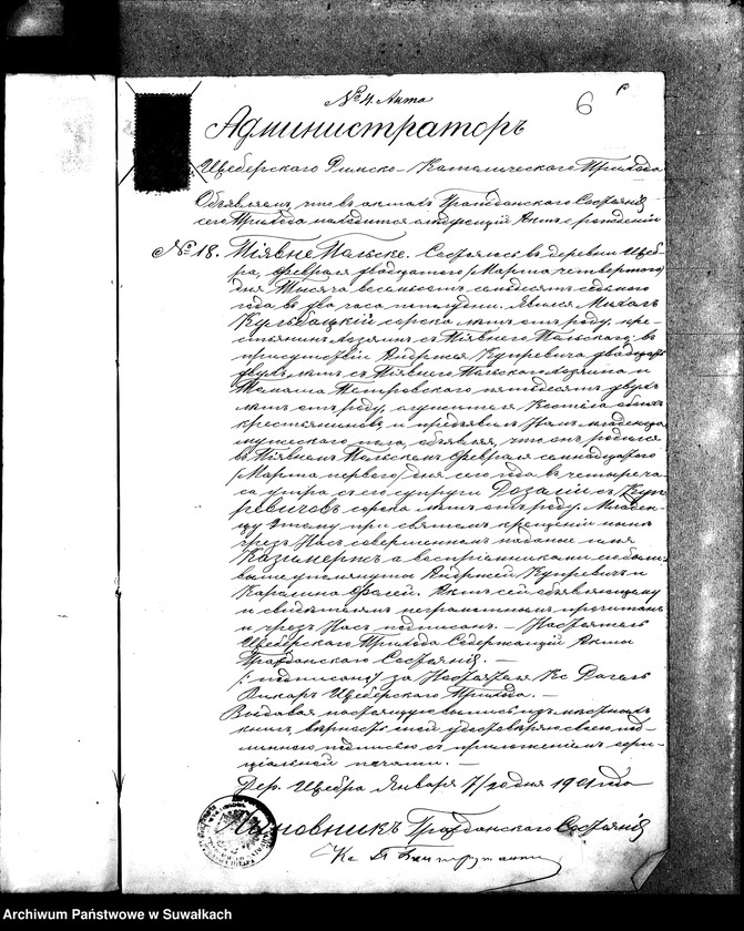 Obraz 9 z jednostki "Dokumienty Brakosočetavšichsja Vigierskago Rimsko- Katoličeskago Prichoda za 1901 g"
