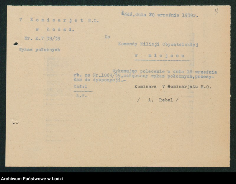Obraz 12 z jednostki "[Akta V-go Komisariatu Milicji Obywatelskiej - pokwitowania i spisy oddanej broni, spisy wolnych lokali, rowerów i motocykli]"