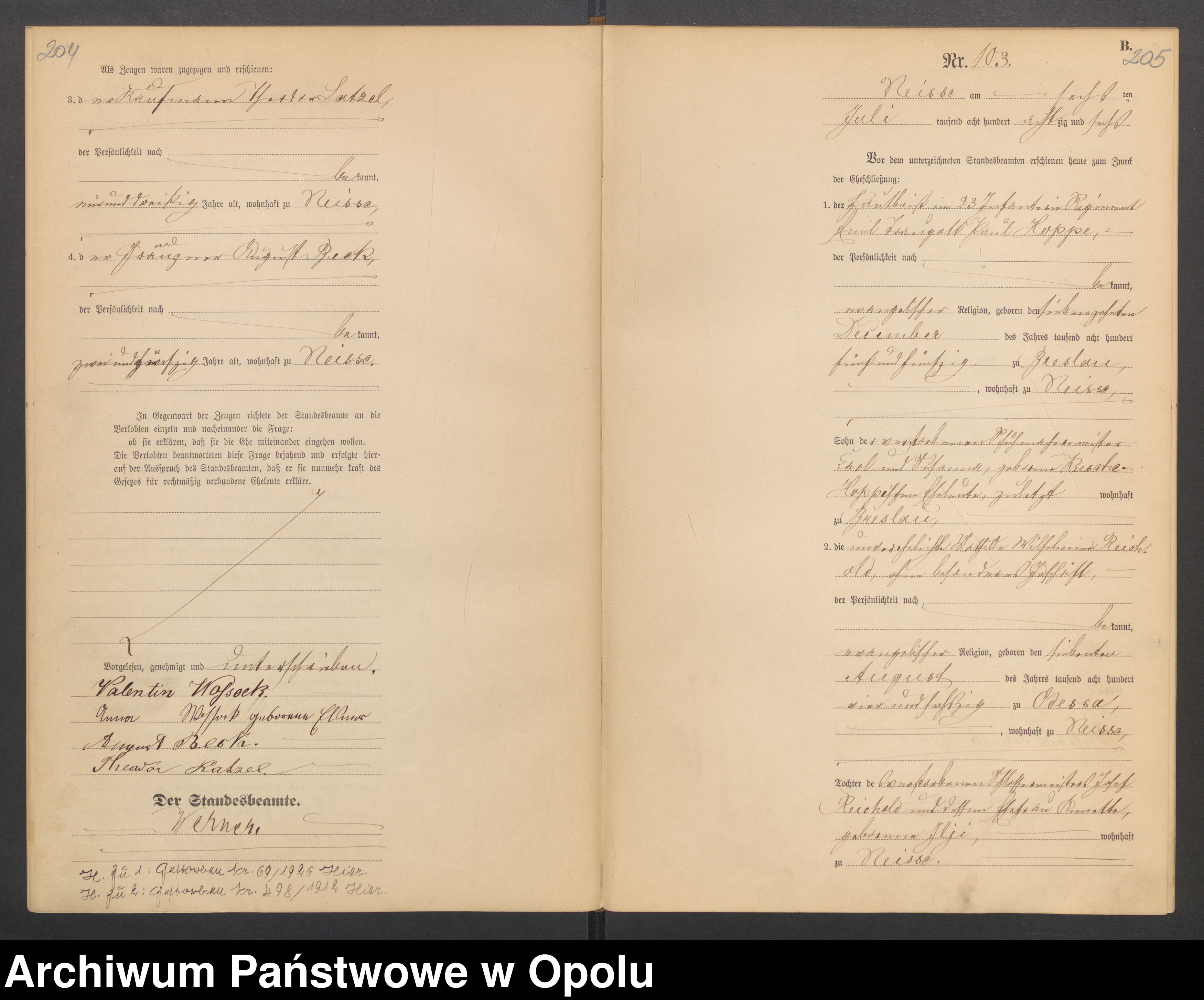 Skan z jednostki: Heiraths-Haupt-Register des Standesamts zu Neisse Stadt und Land pro 1886