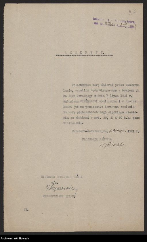 image.from.unit.number "Ułaskawienia z b. Kongresówki - uwzględnione, dotyczące: zabójstw, napadów, oporu wobec urzędnika, kradzieży, łapówkarstwa, defraudacji leśnej, tajnego gorzelnictwa."