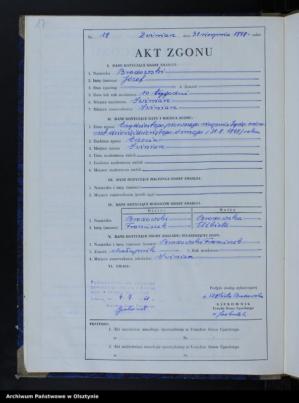 image.from.unit.number "Księga zgonów Nr 1 - 35 i 1 - 44 /przepisana w języku polskim z oryginału niemieckiego w dniach 4.09.-7.09.1961/"