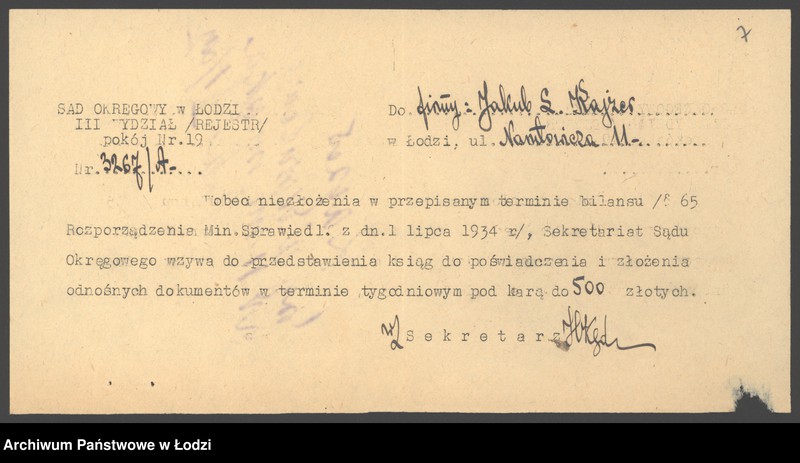 Obraz 9 z jednostki "Jakób L.Kajzer- wyrób towarów manufakturowych"