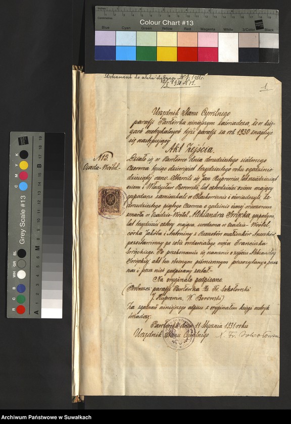 Obraz 3 z jednostki "Dokumenty przedstawione do ślubnych aktów roku 1931 w parafji rzymsko-katolickiej Filipów powiatu suwalskiego."