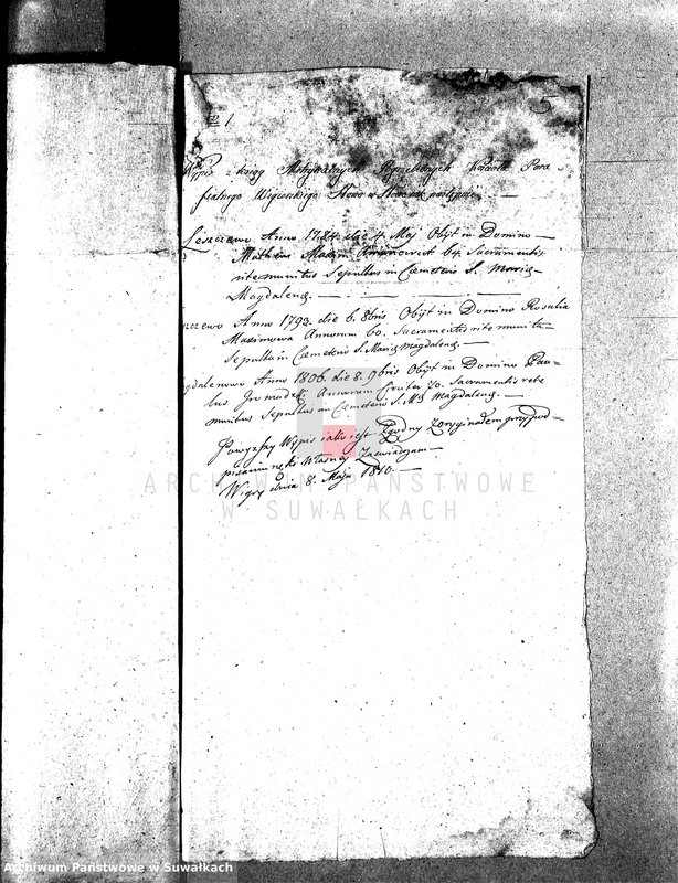 image.from.unit.number "Dowody do Akt Małżeństwa Gminy Wigierskiey od dnia 1 Maja 1810 Roku do dnia ostatniego kwietnia 1811 Roku."