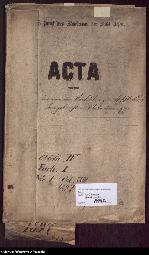 Obraz 2 z jednostki "Die von den Verlobten beigebrachten Urkunden zur Eheschliessung pro 1897"