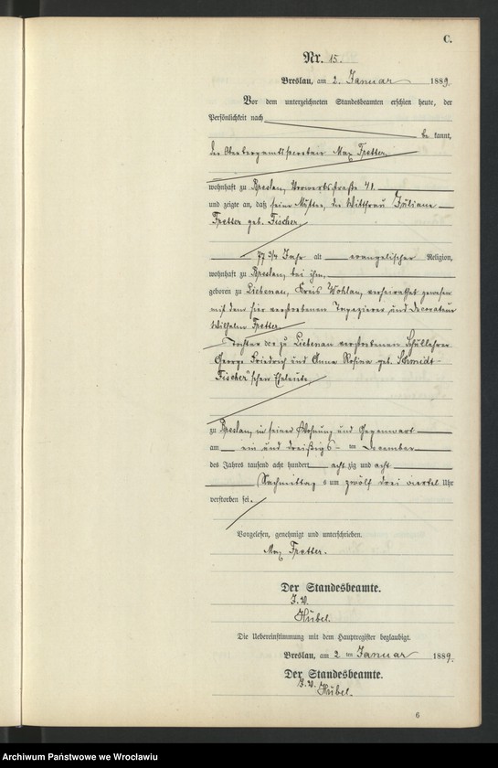 image.from.unit.number "Sterbe-Neben-Register Breslau II 1889 Band 1"