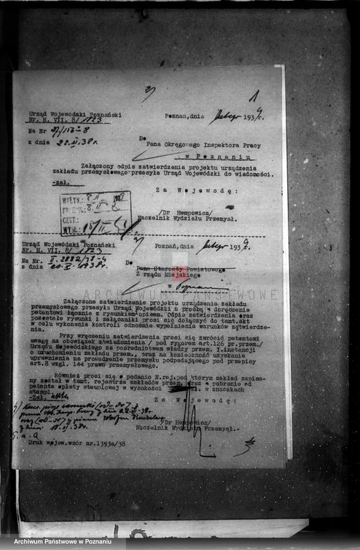 image.from.unit.number "Zatwierdzenie zakładu przemysłowego /tartaku i obróbki drzewa/ Własność L. Żeromskiego w Poznaniu"