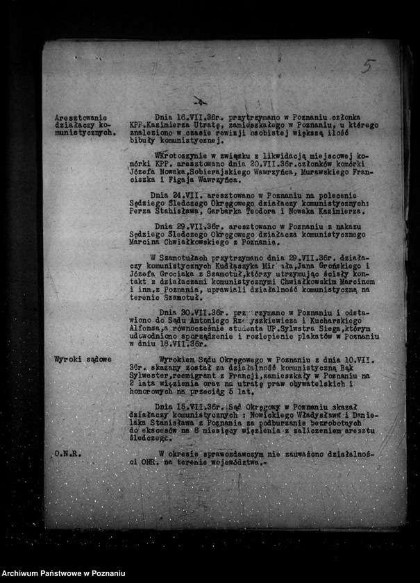 Obraz 9 z jednostki "Sprawozdania okresowe ze stanu bezpieczeństwa za miesiące lipiec-grudzień 1936 r. /nr 7-12/"