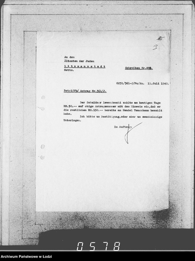 Obraz 7 z jednostki "J.361-375 [Wnioski Żydów z Getta o zwrot należności za pracę lub towar wzięty na kredyt]"