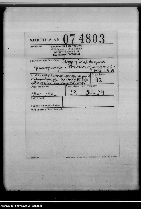 Obraz 2 z jednostki "[Korespondencja w sprawie wydawnictwa pod tytułem: Zeitschrift für ostdeutsche Sippenforschung]"