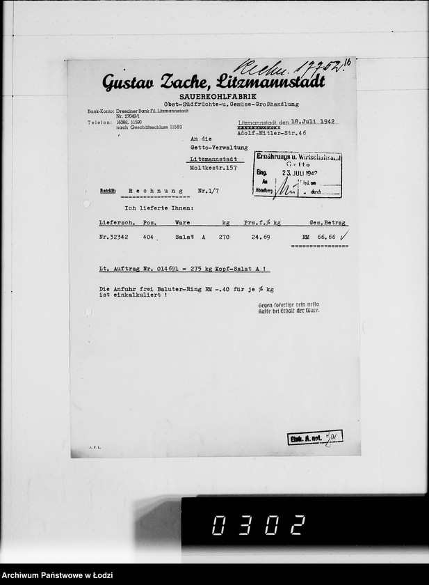 Obraz 20 z jednostki "G. Sache. Rechnungen [za dostawy towarów dla Getta]"