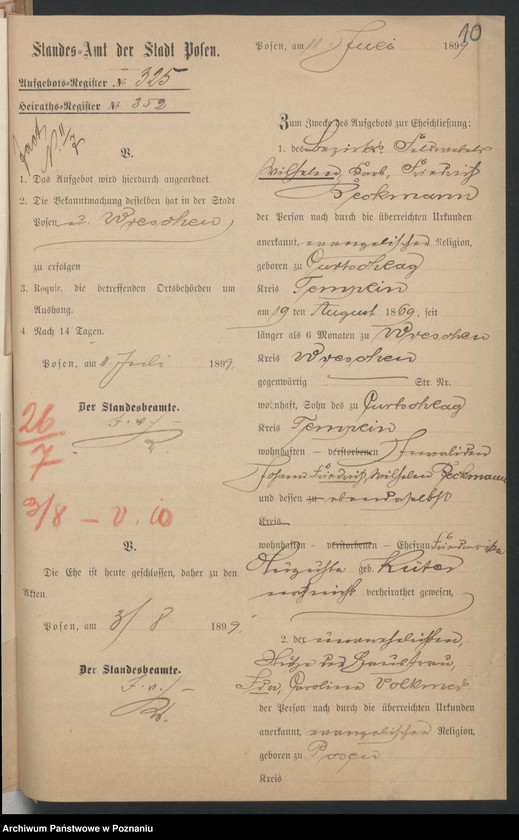 Obraz 12 z jednostki "Die von den Verlobten beigebrachten Urkunden zur Eheschliessung pro 1899"