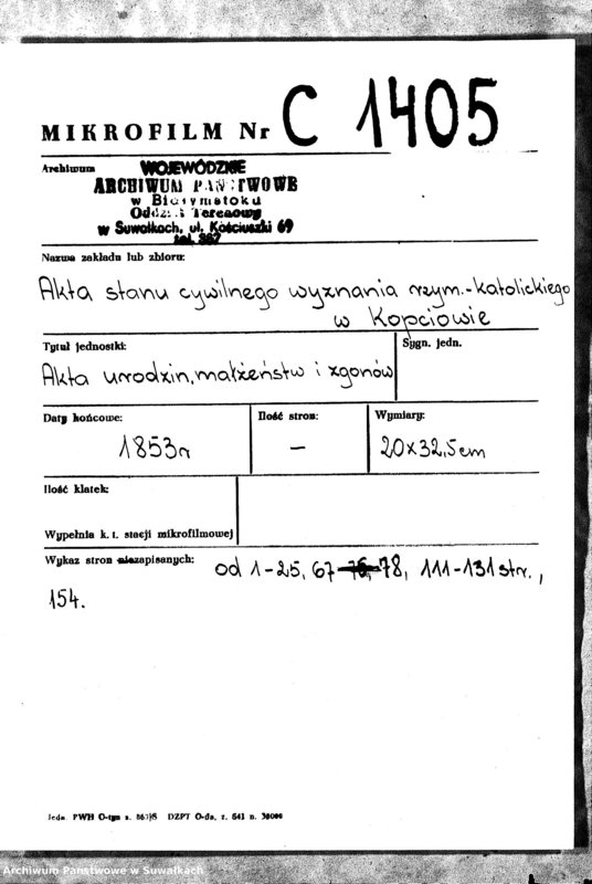 image.from.unit.number "Duplikat Aktów Urodzenia, Małżeństw i Zejścia Parafii Kopciowo R. 1853"