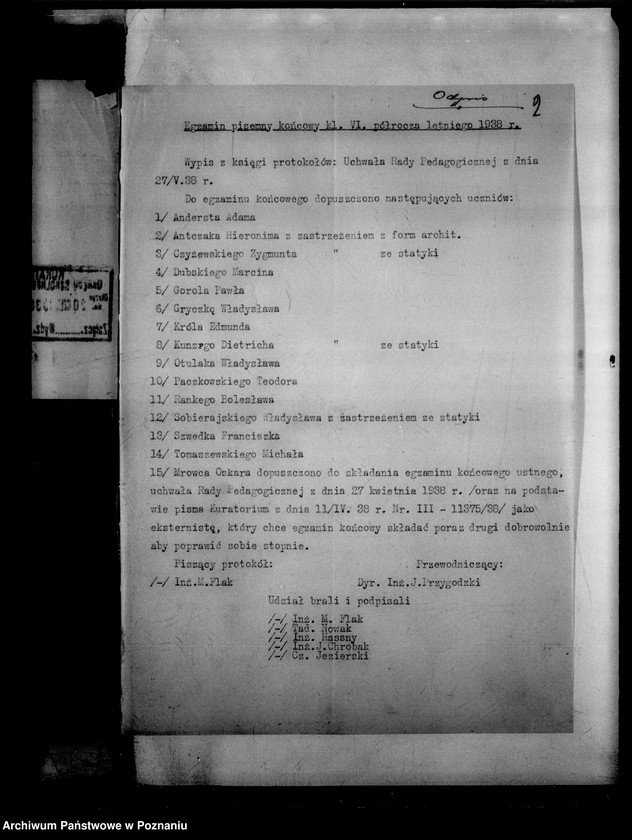 Obraz 5 z jednostki "Państwowa Szkoła Budownictwa w Lesznie - [protokoły z egzaminu końcowego wraz ze spisem abiturientów]"