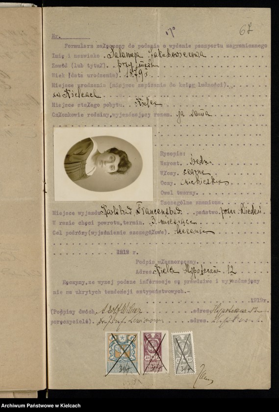 Obraz 9 z kolekcji "Wnioski o paszporty zagraniczne rok 1919111"