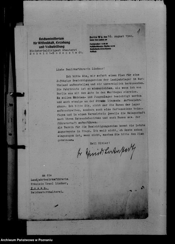 Obraz 5 z jednostki "Schriftwechsel. Stattsrat Schmit- Bodenstedt- Besuch im Warthegau"