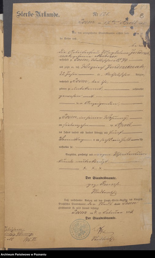 Obraz 10 z jednostki "Die von den Verlobten beigebrachten Urkunden zur Eheschliessung pro 1876"
