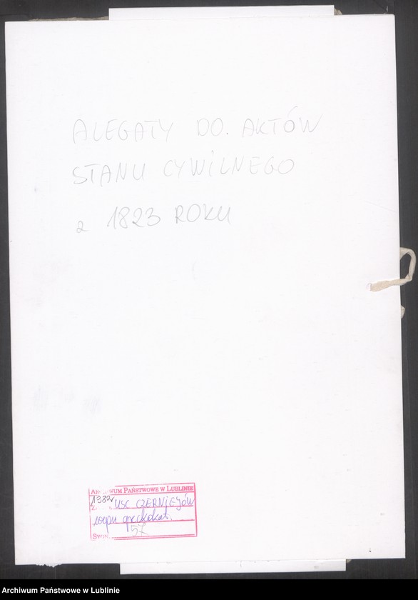 image.from.unit.number "Alegaty do księgi urodzeń, zapowiedzi, małżeństw i zgonów z 1823 r."