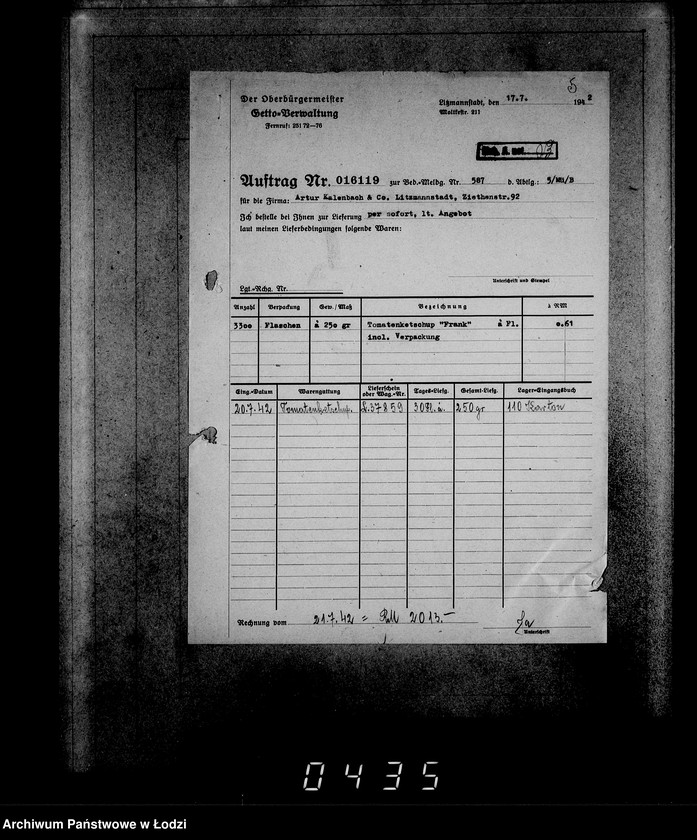 Obraz 8 z jednostki "Aufträge, [Lieferscheinen und Rechnungen] 16051-16121 [Zamówienia, rachunki, dowody dostaw, zapotrzebowania na żywność dla Getta]"