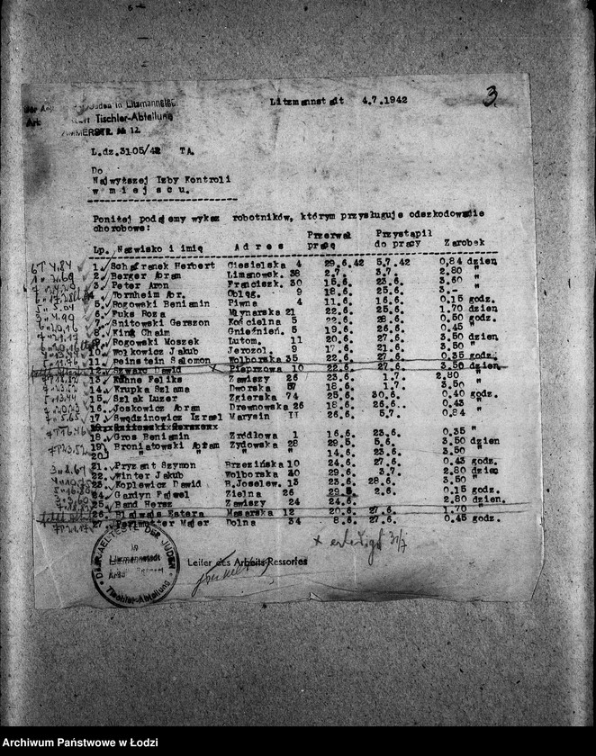 Obraz 6 z jednostki "Tischler-Abteilung [Zasiłki chorobowe dla pracowników wydziału, listy pracowników, zaświadczenia lekarskie]"