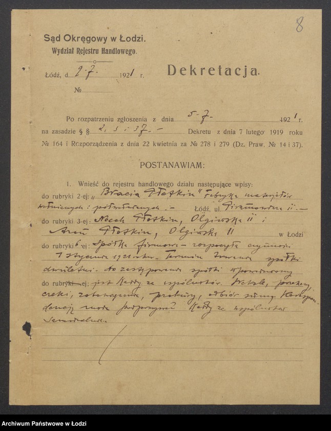 Obraz 10 z jednostki "Aron Płotkin, Noech Płotkin "Bracia Płotkin"- fabryka wyrobów wełnianych i półwełnianych"