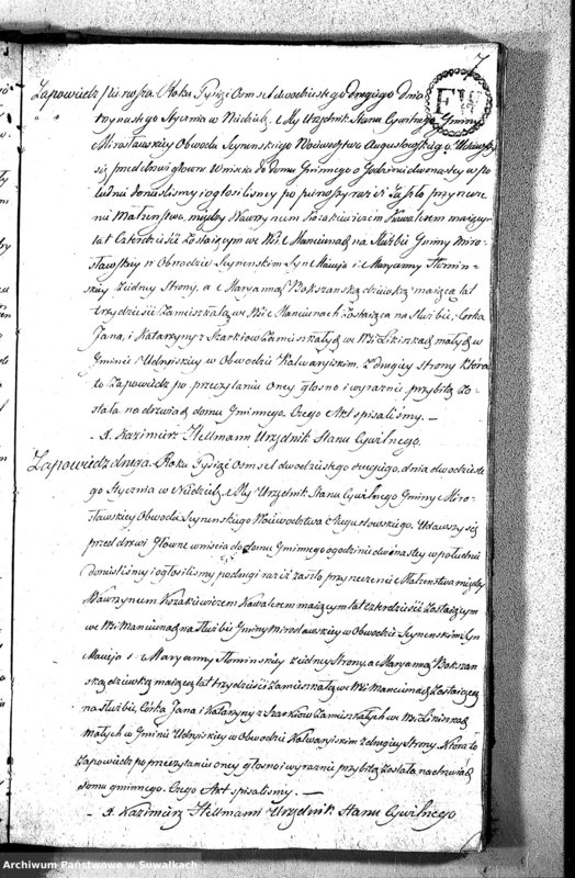 image.from.unit.number "Akta Zaślubionych Gminy Mirosławskiey na Rok 1822"
