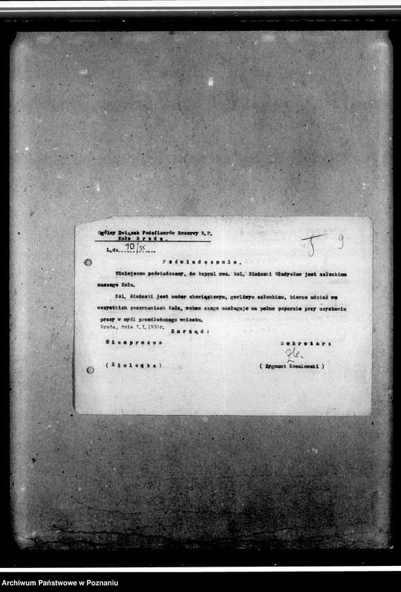 Obraz 13 z jednostki "Sprawozdania miesięczne oraz korespondencja koła w Środzie w sprawie przyjęcia na członka, powiadomienia o zebraniach, zaproszenia"