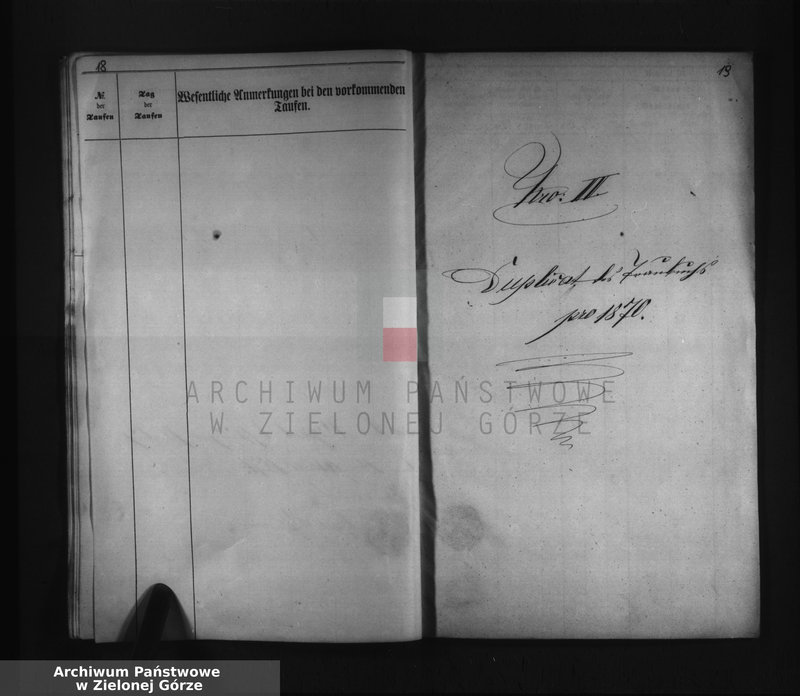Obraz 20 z jednostki "Duplicat I. des Trau Register, II. des Tauf Register, III. des Sterbe Register pro 1870 bei der katholischen Pfarrkirche zu Beuthen a/Oder"