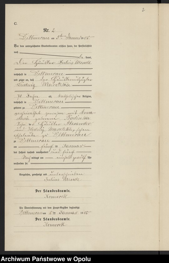 Obraz 6 z jednostki "Sterbe-Neben-Register Standesamts Dittmerau pro 1905"