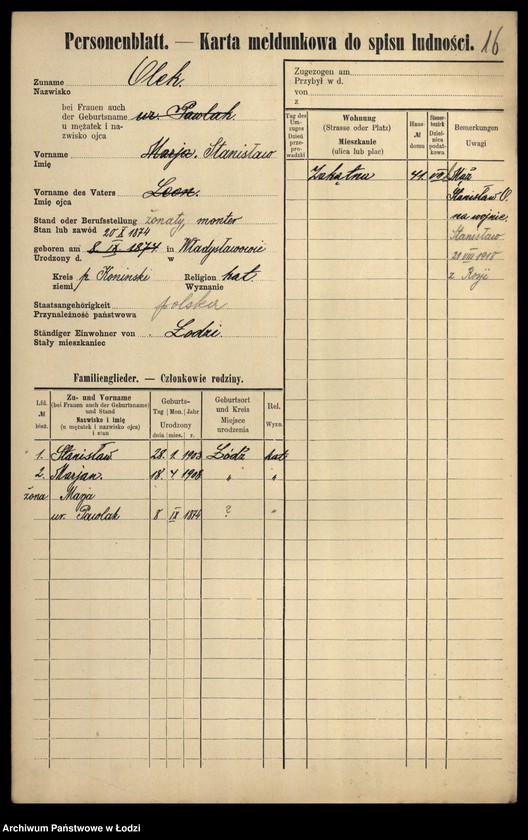 Obraz 18 z jednostki "[Spis ludności Łodzi] Olek-Olszenko"