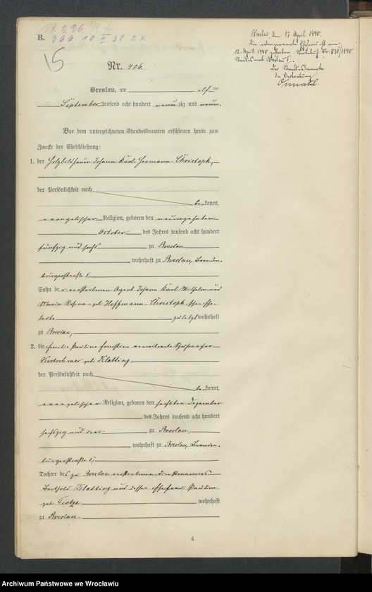 image.from.unit.number "Heiraths-Haupt-Register Breslau IV 1899 Band 3"