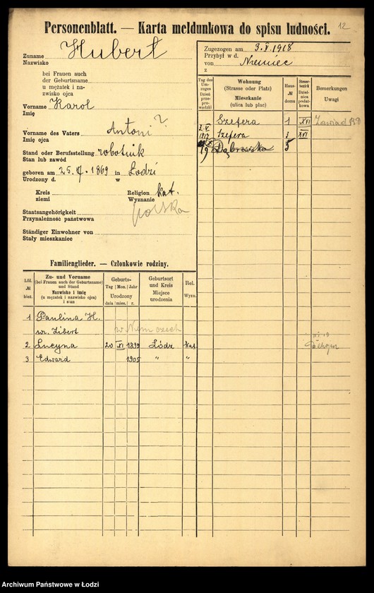 Obraz 14 z jednostki "[Spis ludności Łodzi] Hubermanowicz - Chwastowska"