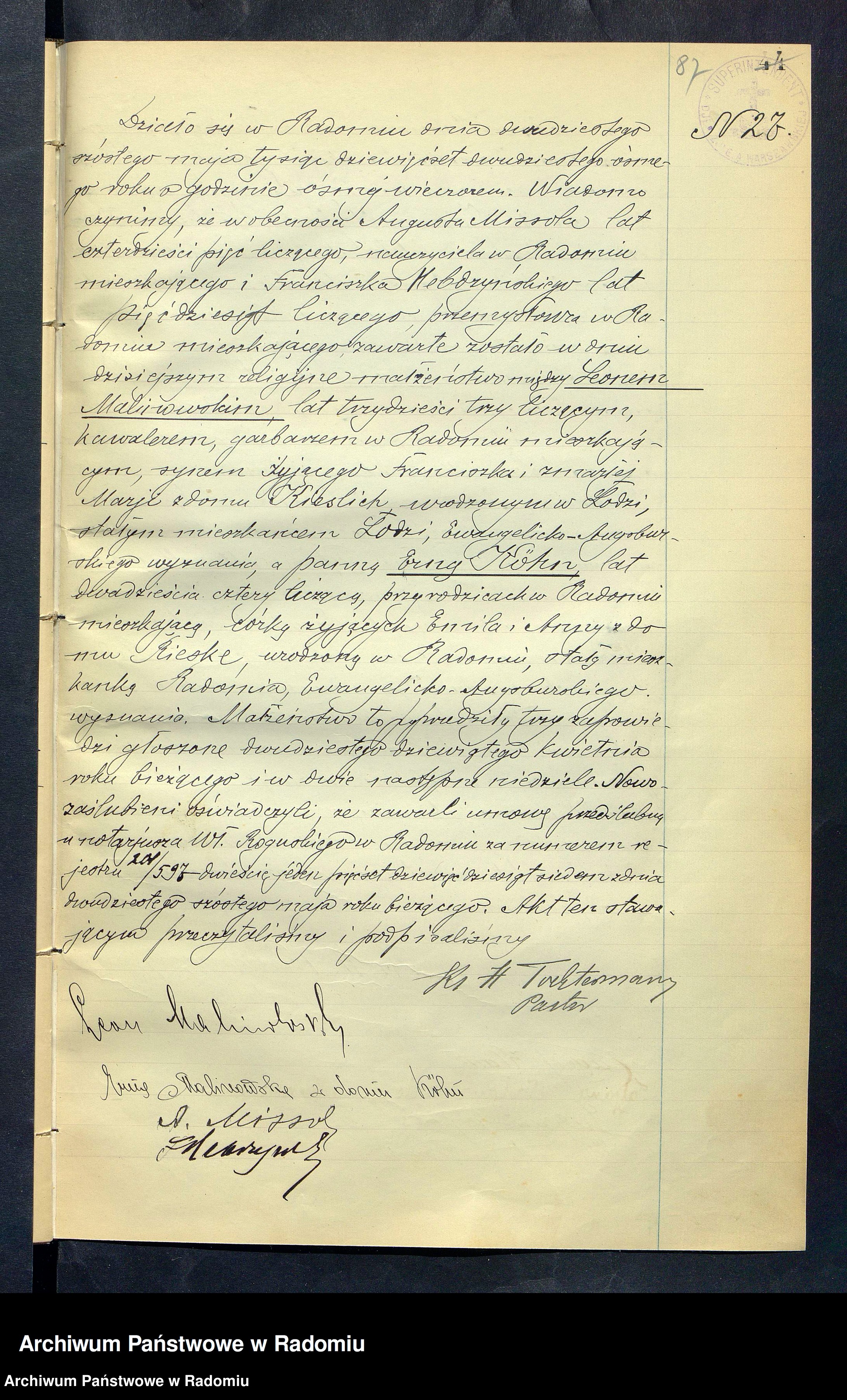 Skan z jednostki: [Unikat akt zaślubionych parafii ewangelicko-augsburskiej Radom za lata 1927-1931]