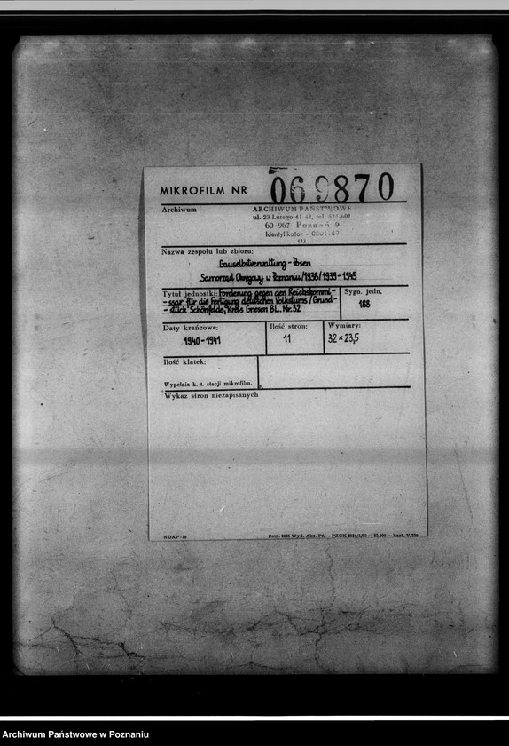 Obraz 2 z jednostki "Forderung gegen den Reichskommisar für die Fertigung deutschen Volkstums [Grundstück Schönfelde, Kreis Gnesen Bl. Nr.32]."