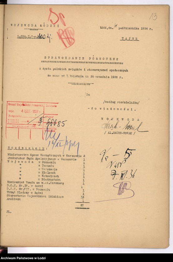 Obraz 16 z jednostki "[Półroczne sprawozdania wojewody z życia polskich organizacji związkowych i stowarzyszeń]"