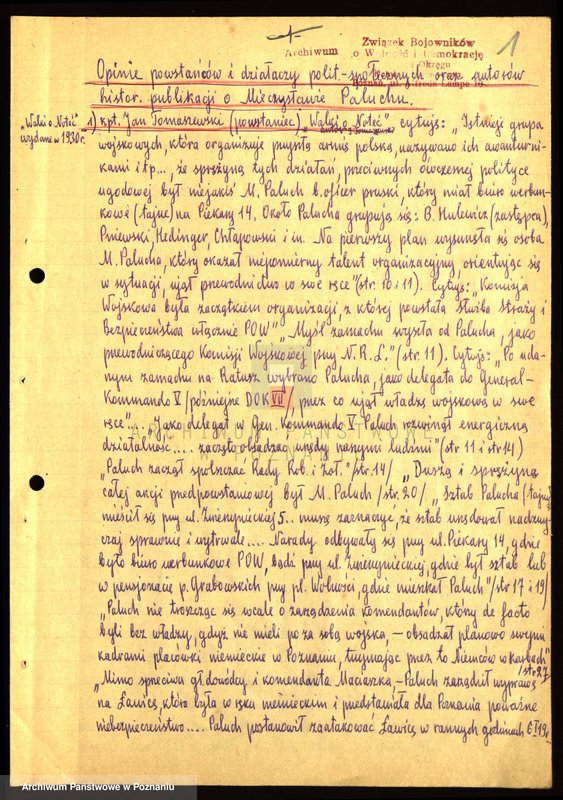 Obraz 6 z jednostki "Opinie powstańców i działaczy polityczno - społecznych oraz autorów historycznych publikacji o Mieczysławie Paluchu zebrane przez Jadwigę Krauze."