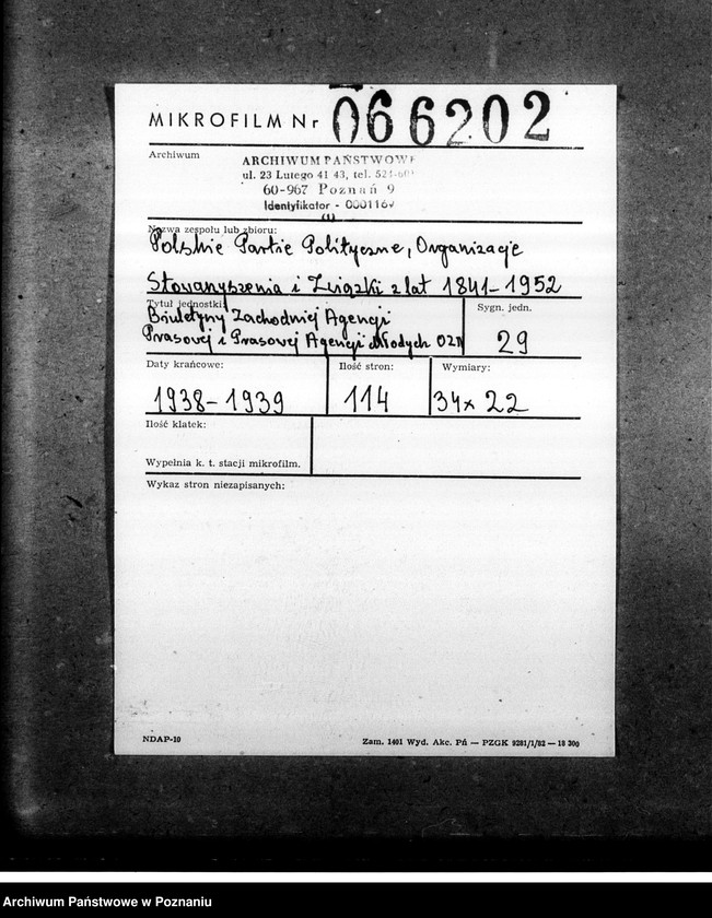 Obraz 2 z jednostki "Biuletyny Zachodniej Agencji Prasowej i Prasowej Agencji Młodych Obozu Zjednoczenia Narodowego"