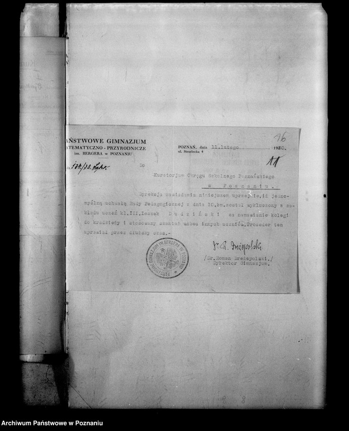 Obraz 20 z jednostki "Państwowe Gimnazjum imienia Bergera - Poznań [między innymi sprawozdanie z egzaminu dojrzałości eksternów i abiturientów]"