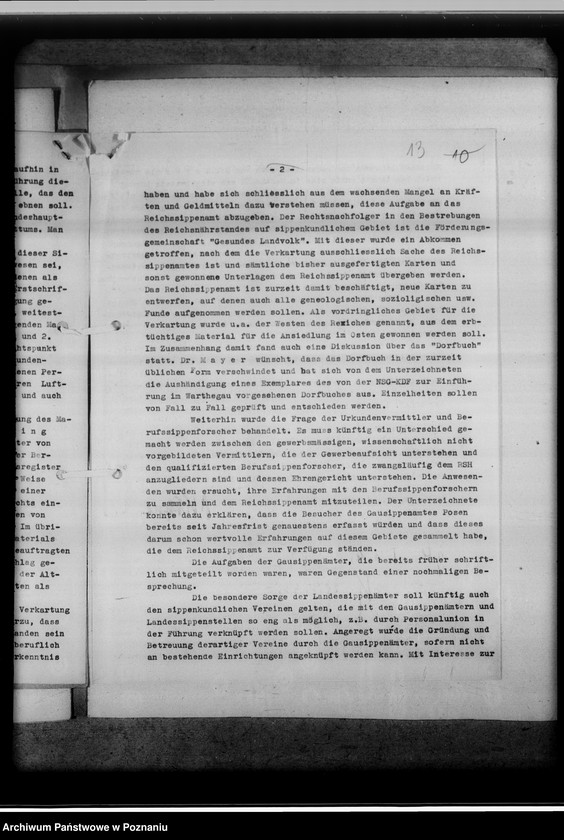 Obraz 17 z jednostki "Tagesordnung zur Arbeitsbesprechung der Sippenamtsleiter aus den Ortsgebieten in Posen [Poznań] [oraz korespondencja]"