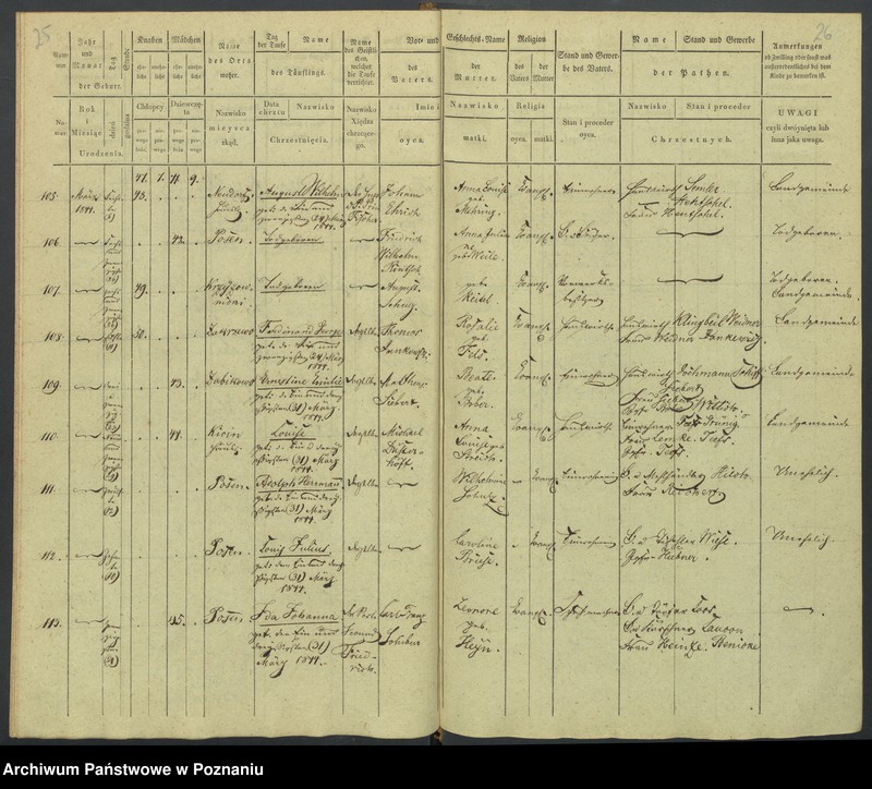 Obraz 16 z jednostki "[Akta urodzeń i chrztów, zapowiedzi i ślubów, zgonów i pogrzebów]"