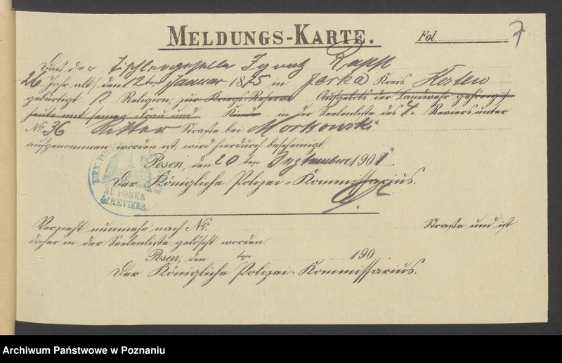 Obraz 9 z jednostki "Die von den Verlobten beigebrachten Urkunden zur Eheschliessung pro 1901. Vol XV"