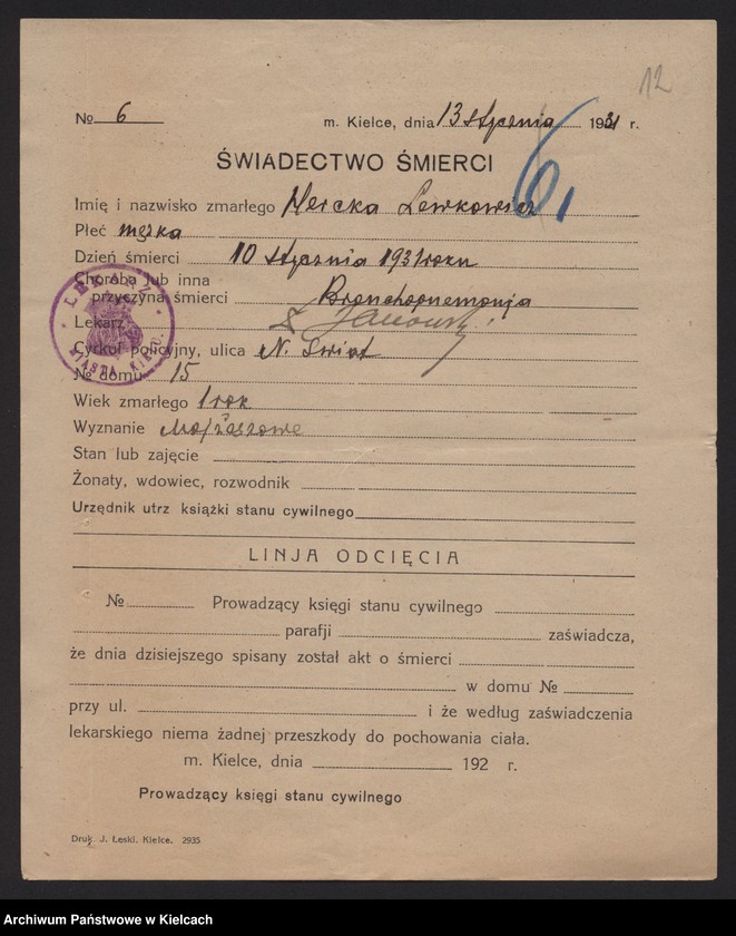 image.from.unit.number "Załączniki do akt zgonu Okręgu Bożniczego Kielce za rok 1931"