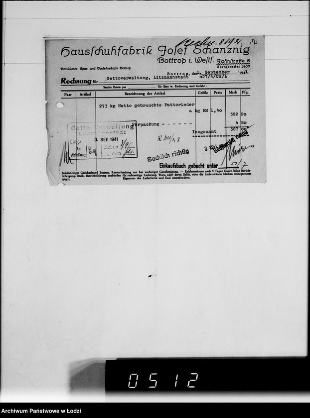 Obraz 6 z jednostki "Diverse Sch-Z [rachunki za dostawy towarów spoza Getta]"